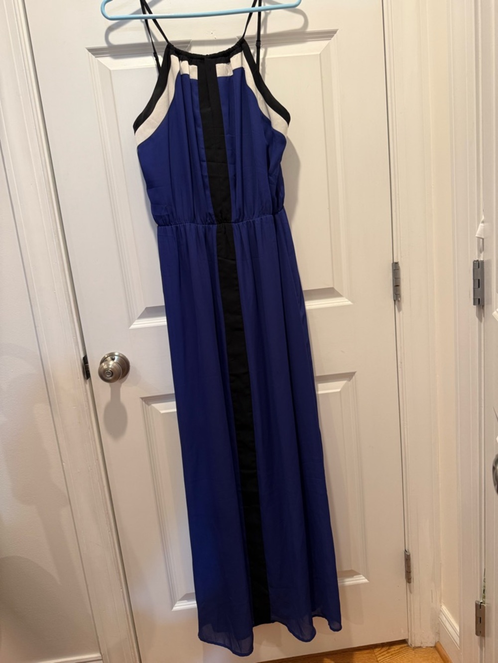 Ayla Halter Blue Maxi Dress with Black & White Trim - Women's Sz Large